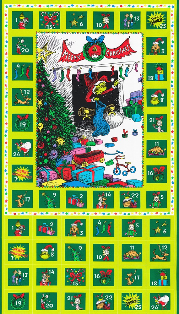 How the Grinch Stole Christmas Quilt Fabric - Advent Calendar Panel in Holiday - ADED-22565-223 HOLIDAY