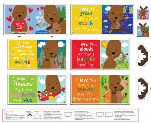 Huggable and Loveable 14 Quilt Fabric - I Love You Moose Book Panel - 8182P-01 - SOLD AS A 36" PANEL