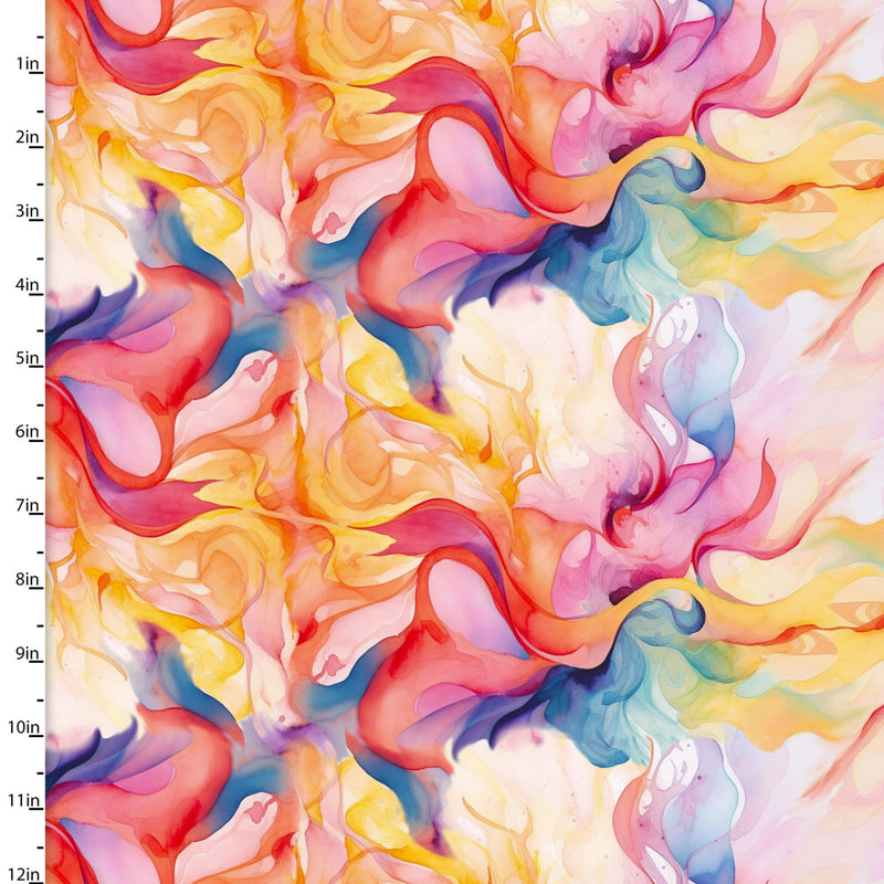 Hummingbird Bouquet Quilt Fabric - Watercolor Swirls in Multi - 22958-MLT