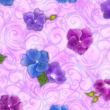 Hydrangea Blooms Quilt Fabric - Hydrangea and Scroll in Purple - 1649 29560 P