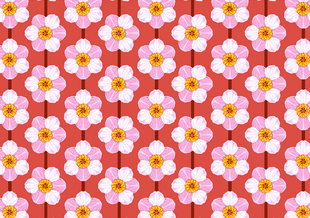 Iconic Quilt Fabric by Anna Maria Parry - Daffodil in Desert Red - AMT125-23C