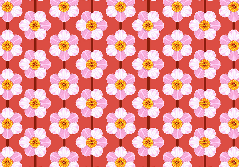 Iconic Quilt Fabric by Anna Maria Parry - Daffodil in Desert Red - AMT125-23C