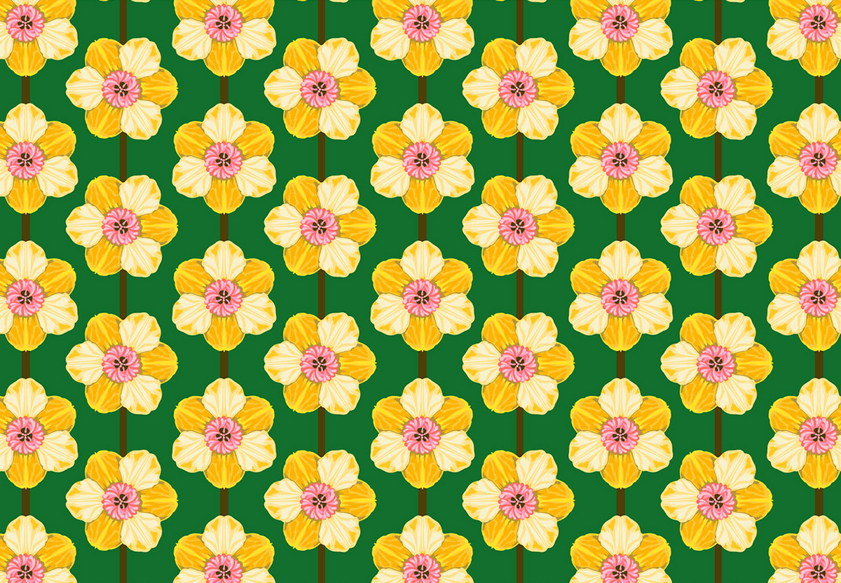 Iconic Quilt Fabric by Anna Maria Parry - Daffodil in Verdant Green - AMT125-54L