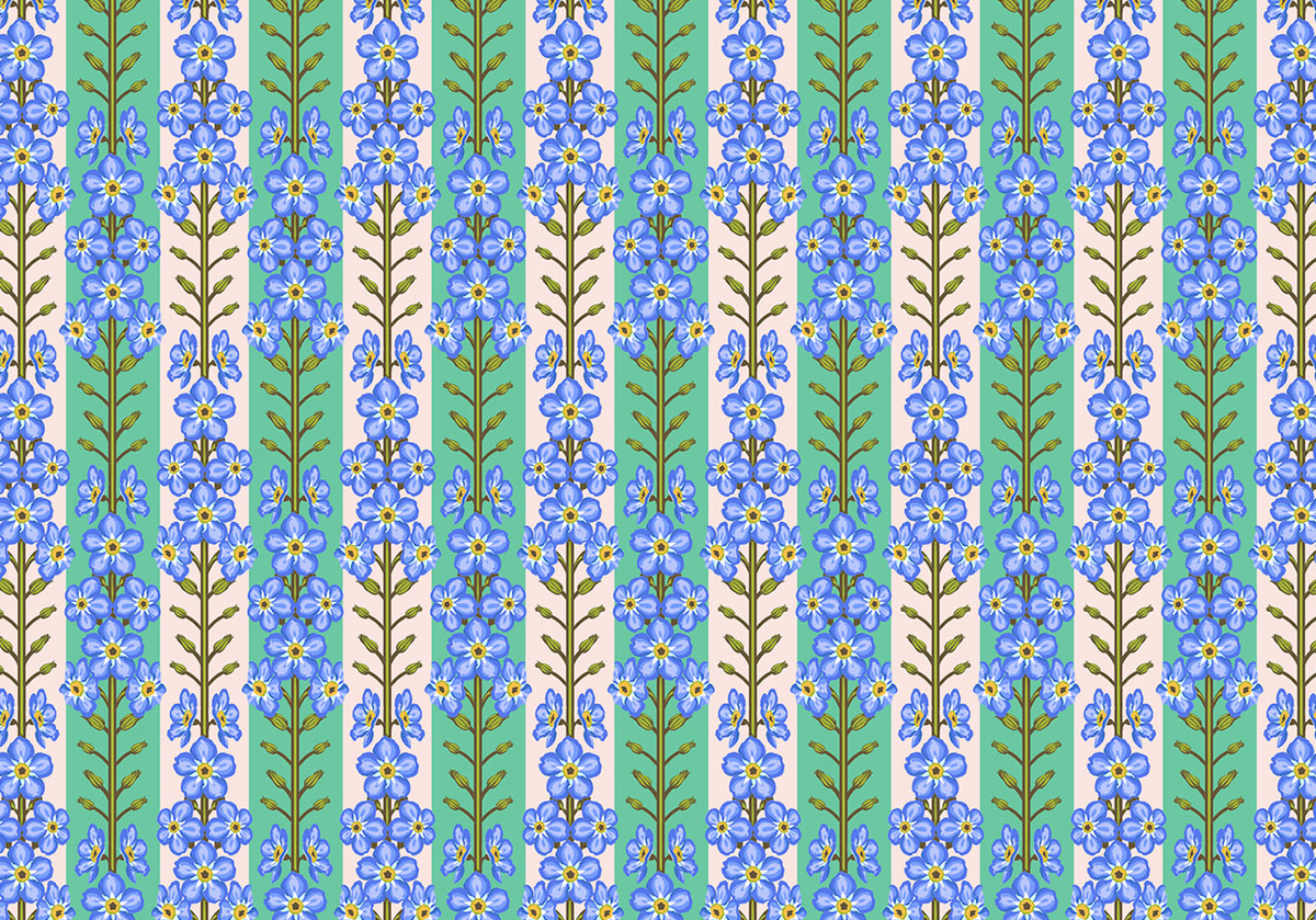 Iconic Quilt Fabric by Anna Maria Parry - Forgetmenot in Fresh Blue/Aqua - AMT125-75C