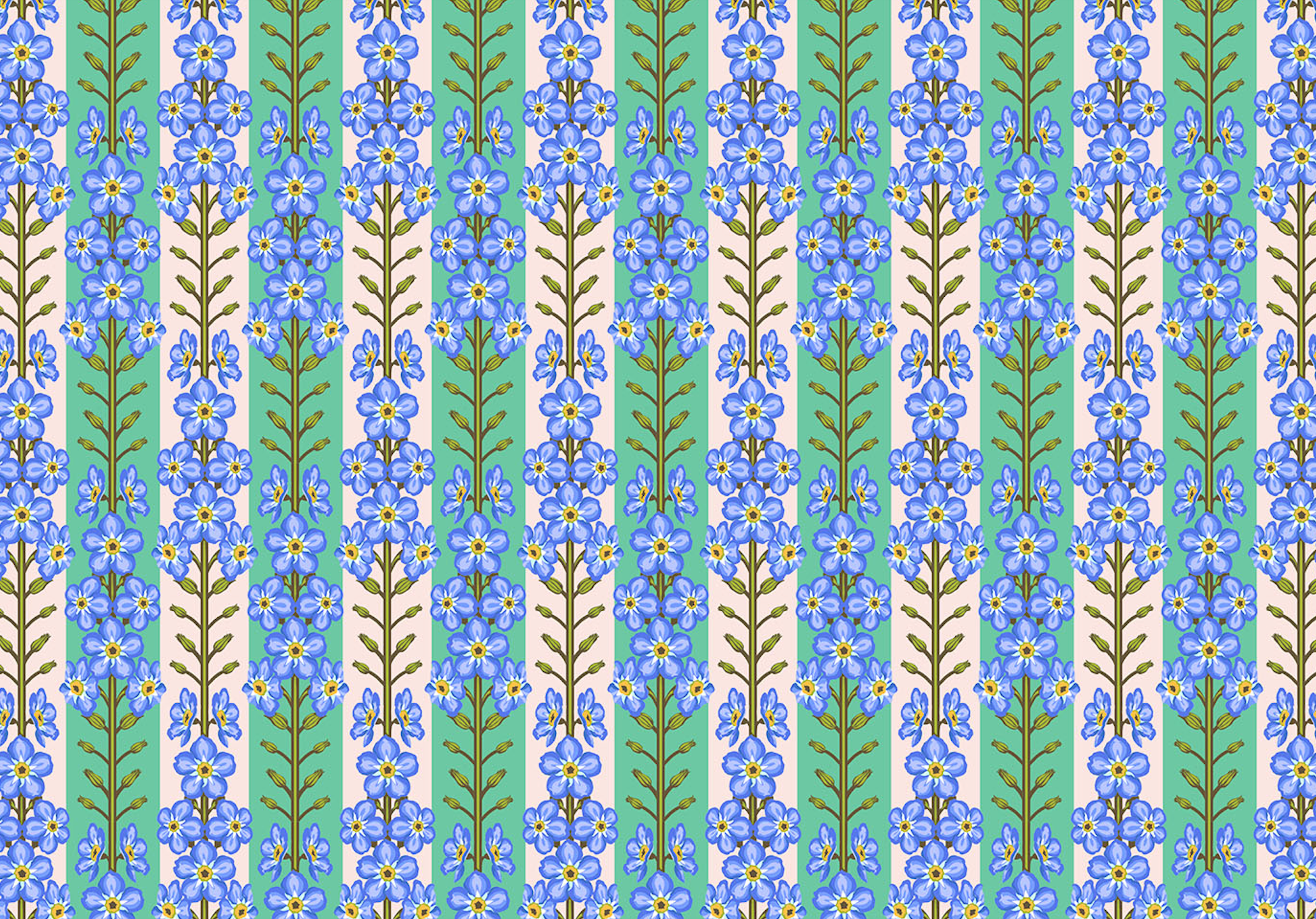 Iconic Quilt Fabric by Anna Maria Parry - Forgetmenot in Fresh Blue/Aqua - AMT125-75C