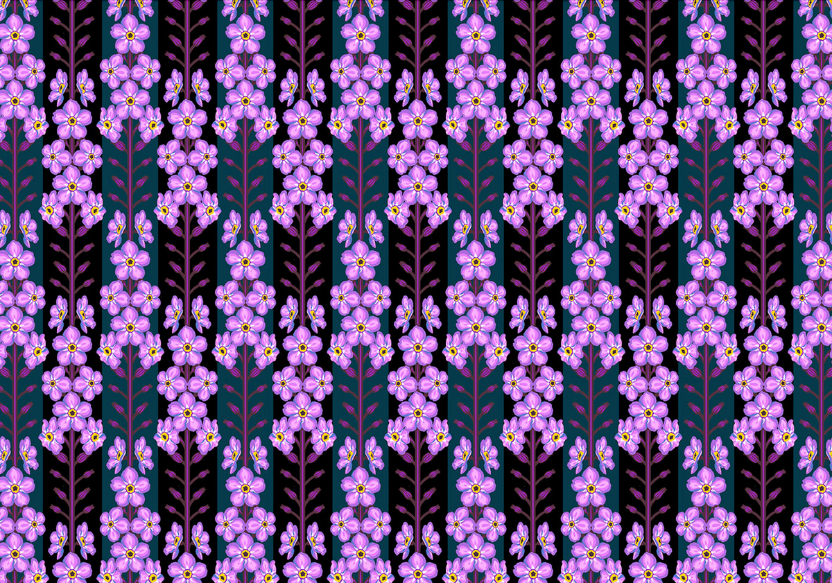 Iconic Quilt Fabric by Anna Maria Parry - Forgetmenot in Indigo Blue/Purple - AMT125-84L