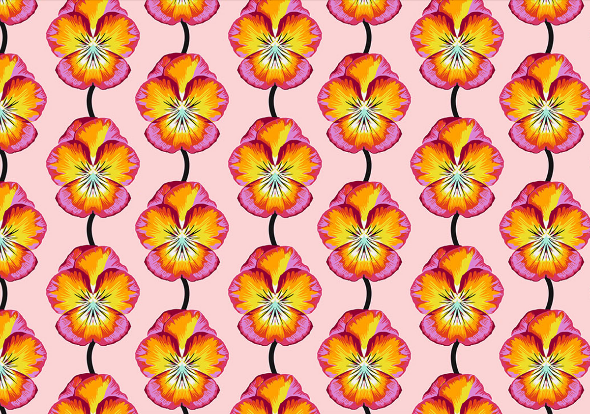 Iconic Quilt Fabric by Anna Maria Parry - Pansy in Flame Pink/Orange - AMT124-59L