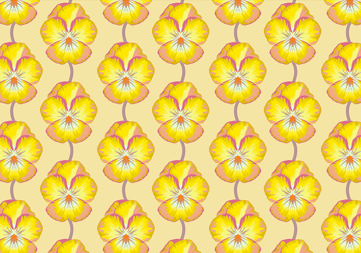 Iconic Quilt Fabric by Anna Maria Parry - Pansy in Muted Yellow - AMT124-52V
