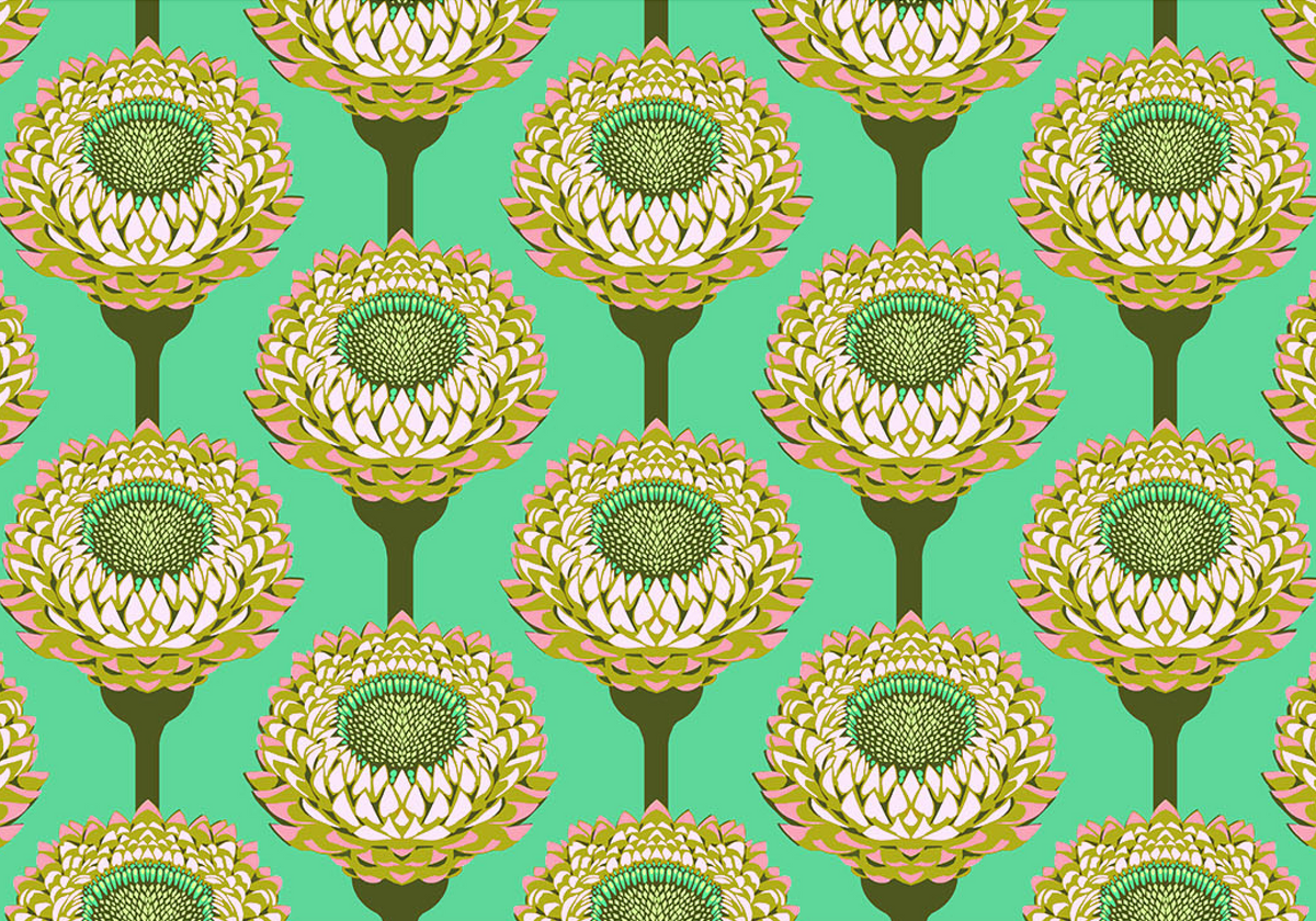 Iconic Quilt Fabric by Anna Maria Parry - Strawflower in Aqua - AMT123-64V