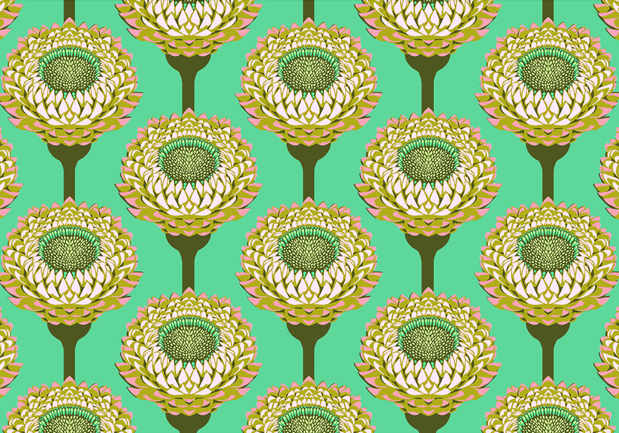Iconic Quilt Fabric by Anna Maria Parry - Strawflower in Aqua - AMT123-64V