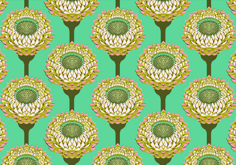 Iconic Quilt Fabric by Anna Maria Parry - Strawflower in Aqua - AMT123-64V