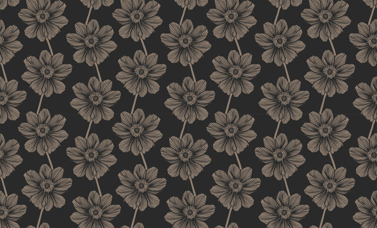 Indelible Quilt Fabric by Anna Maria Parry - Anemone in Silvertone Black - AMT1000-99L