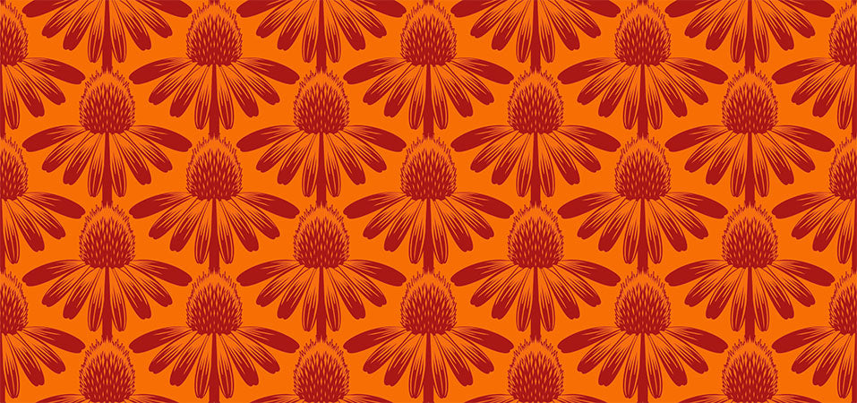 Indelible Quilt Fabric by Anna Maria Parry - Coneflower in Tangerine Orange - AMT1001-59C