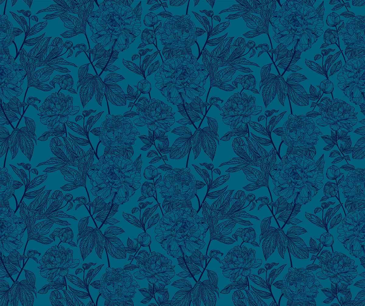 Indelible Quilt Fabric by Anna Maria Parry - Peony in Ocean Blue - AMT1003-47L