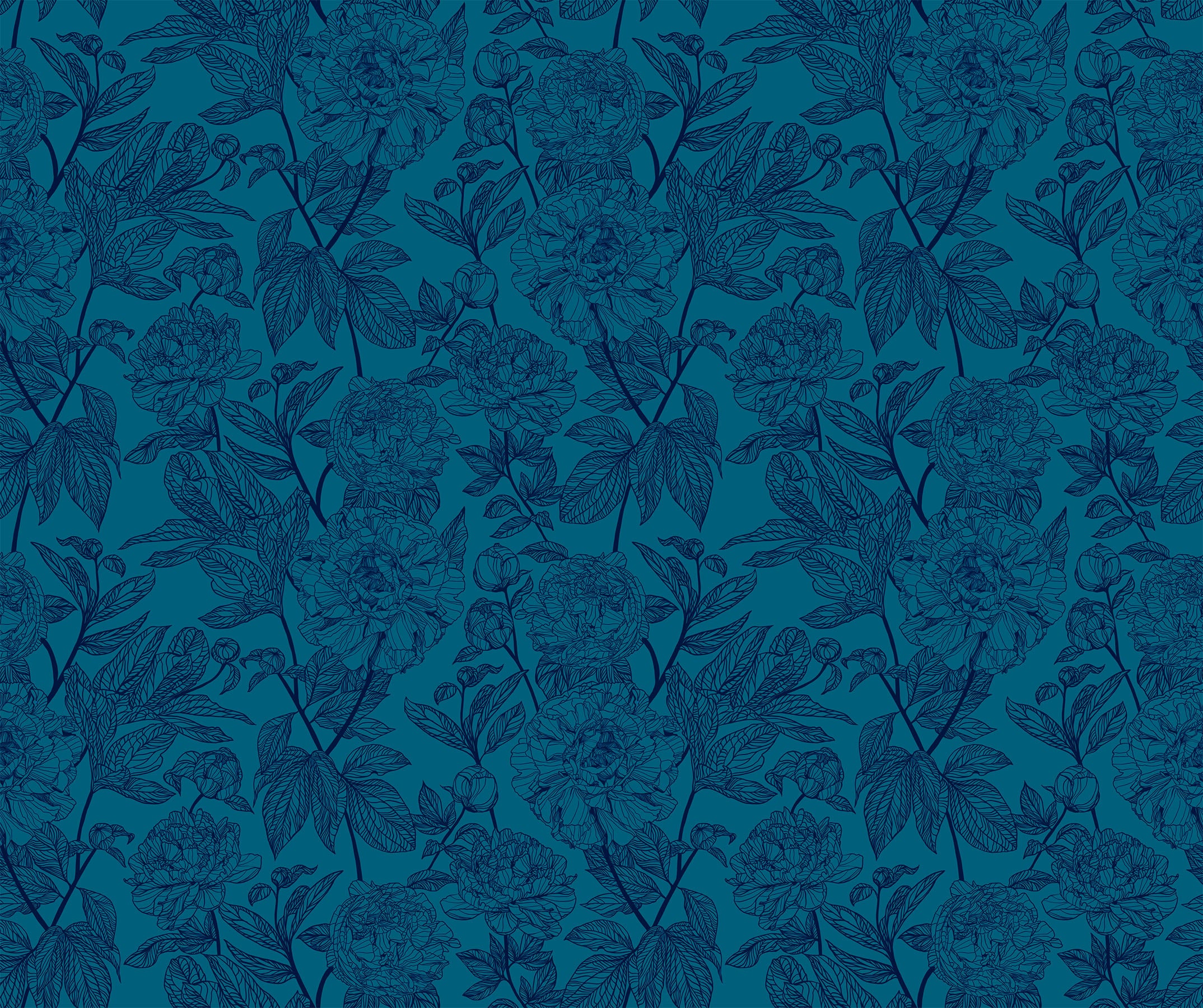 Indelible Quilt Fabric by Anna Maria Parry - Peony in Ocean Blue - AMT1003-47L