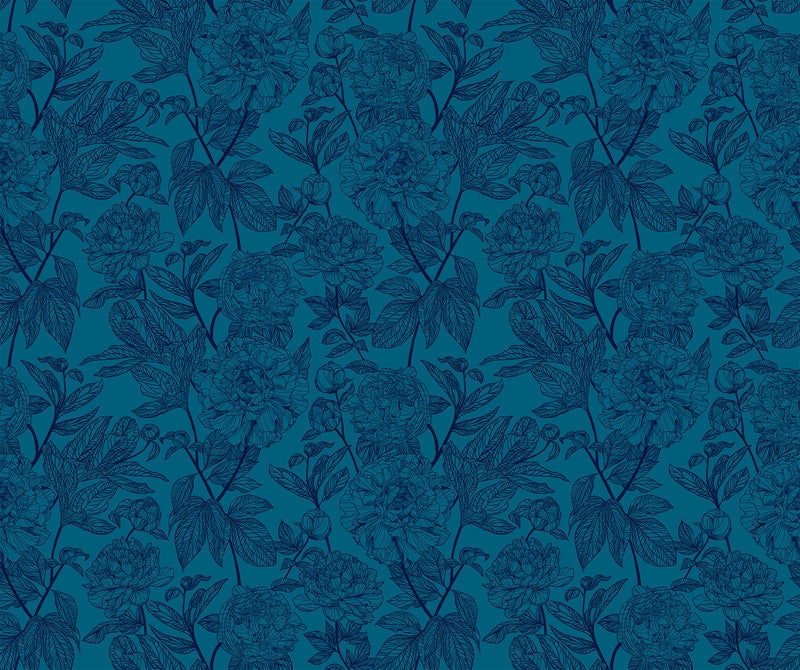 Indelible Quilt Fabric by Anna Maria Parry - Peony in Ocean Blue - AMT1003-47L