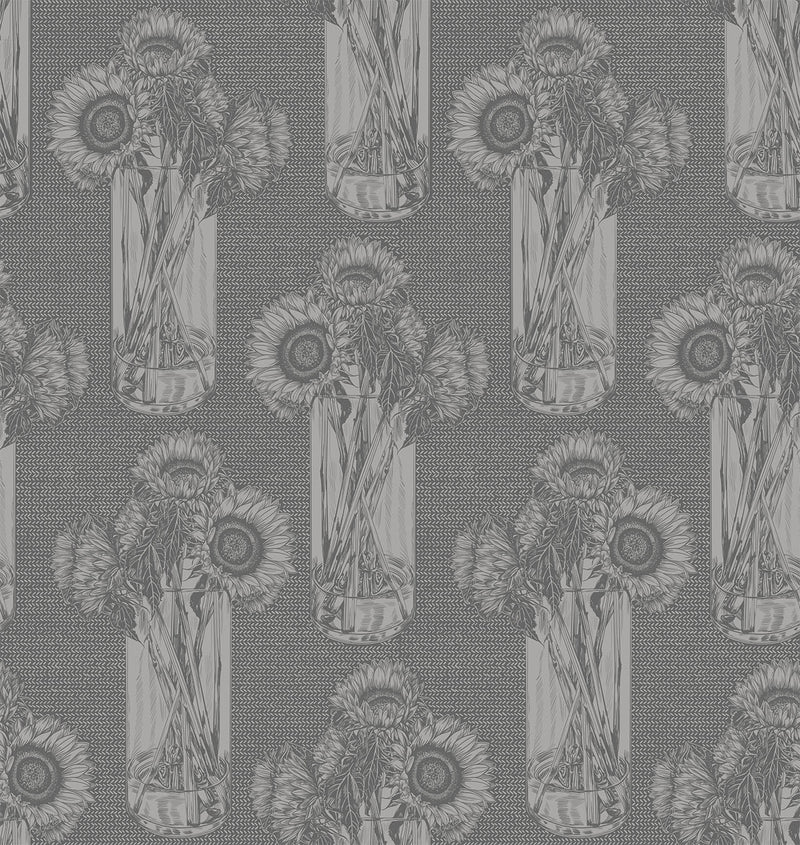 Indelible Quilt Fabric by Anna Maria Parry - Sunflowers in Flash Gray - AMT1004-92V