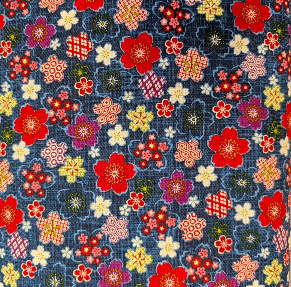 Japanese Imported Quilt Fabric - Hokkoh Cherry Blossoms in Blue - 1500W-3A