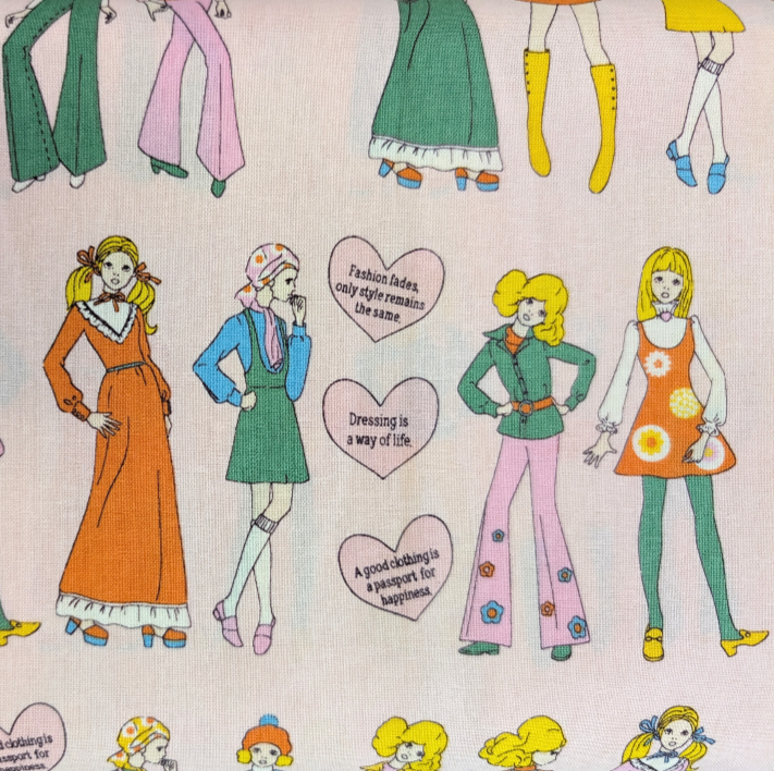 Japanese Imported Quilt Fabric - Koko Seki 70's Design Fashion Girls in Light Pink - CHU053-1A