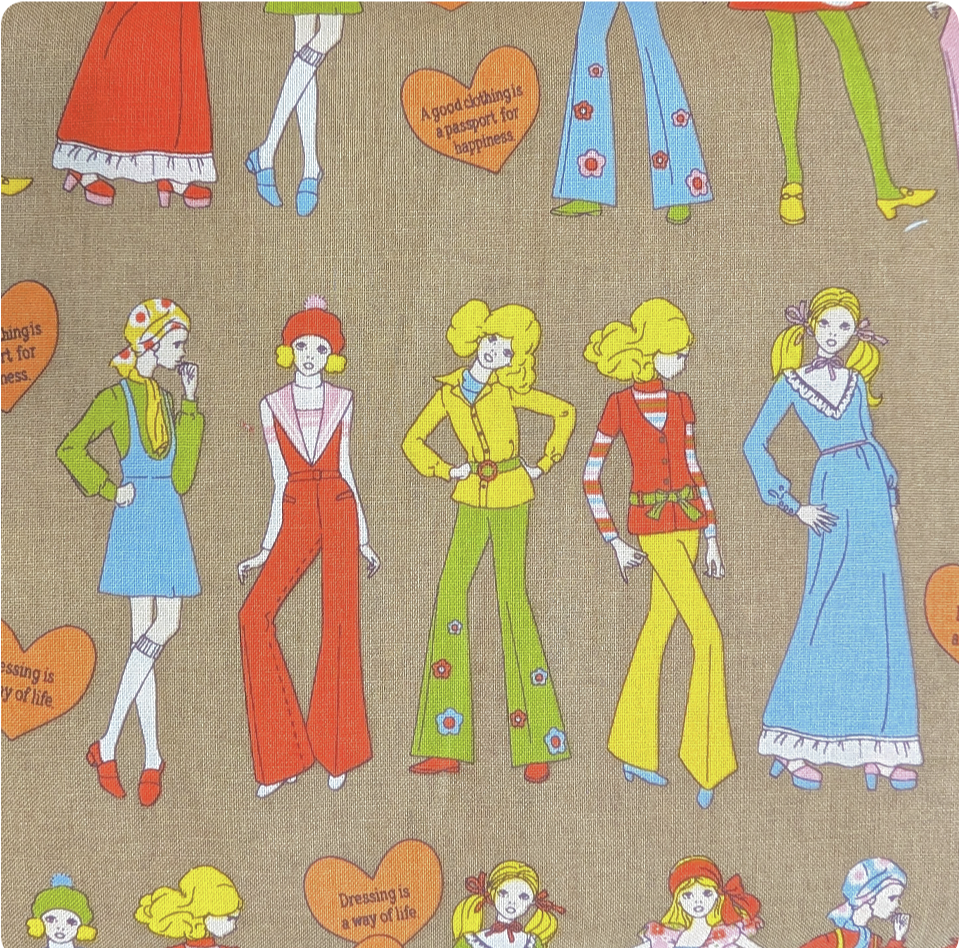 Japanese Imported Quilt Fabric - Koko Seki 70's Design Fashion Girls in Tan - CHU053-1E