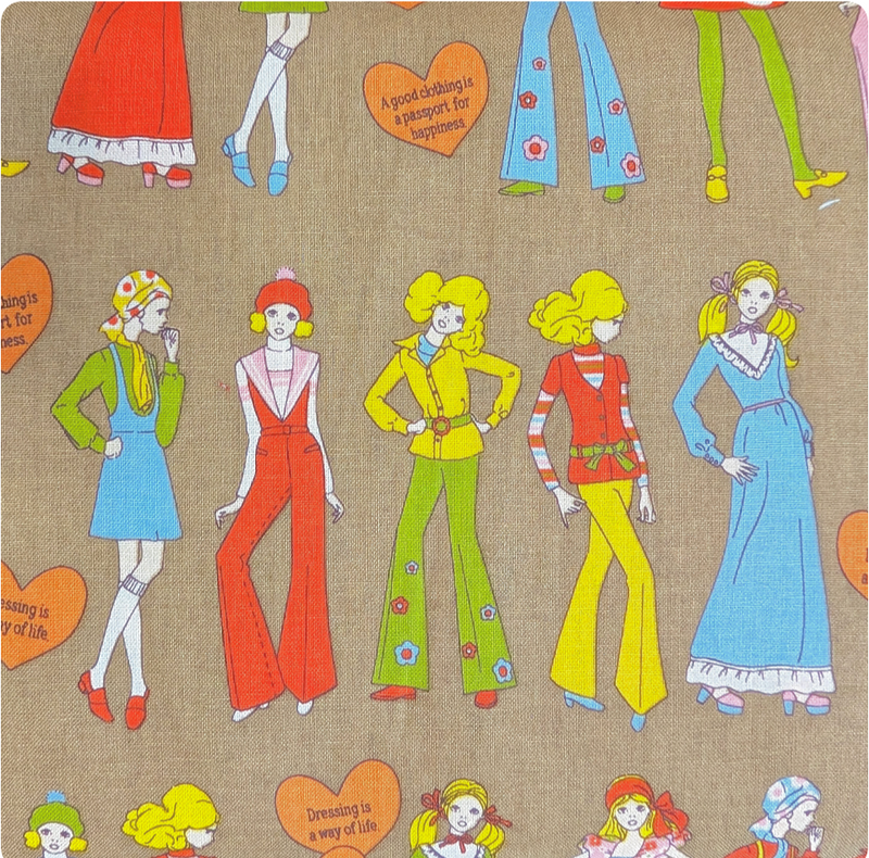 Japanese Imported Quilt Fabric - Koko Seki 70's Design Fashion Girls in Tan - CHU053-1E