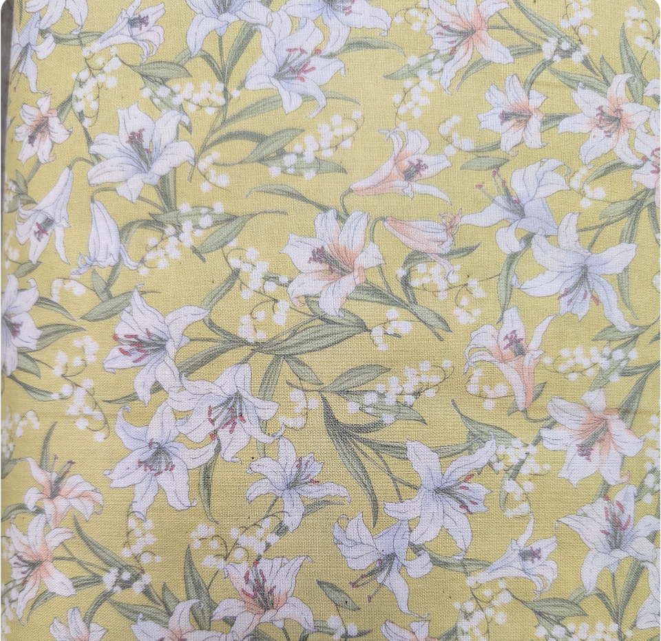 Japanese Imported Quilt Fabric - Sevenberry Lilies in Yellow Green - 83006 D1-3