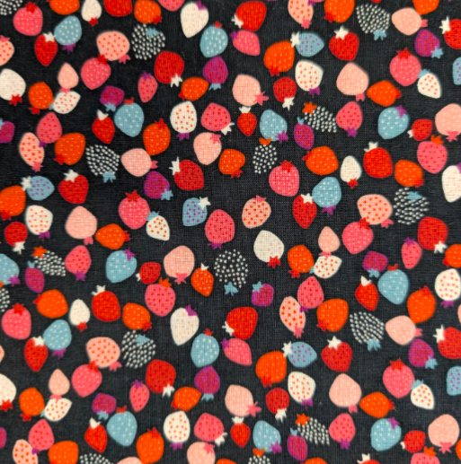 Japanese Imported Quilt Fabric - Sevenberry Strawberries in Black - 850445 D1-5