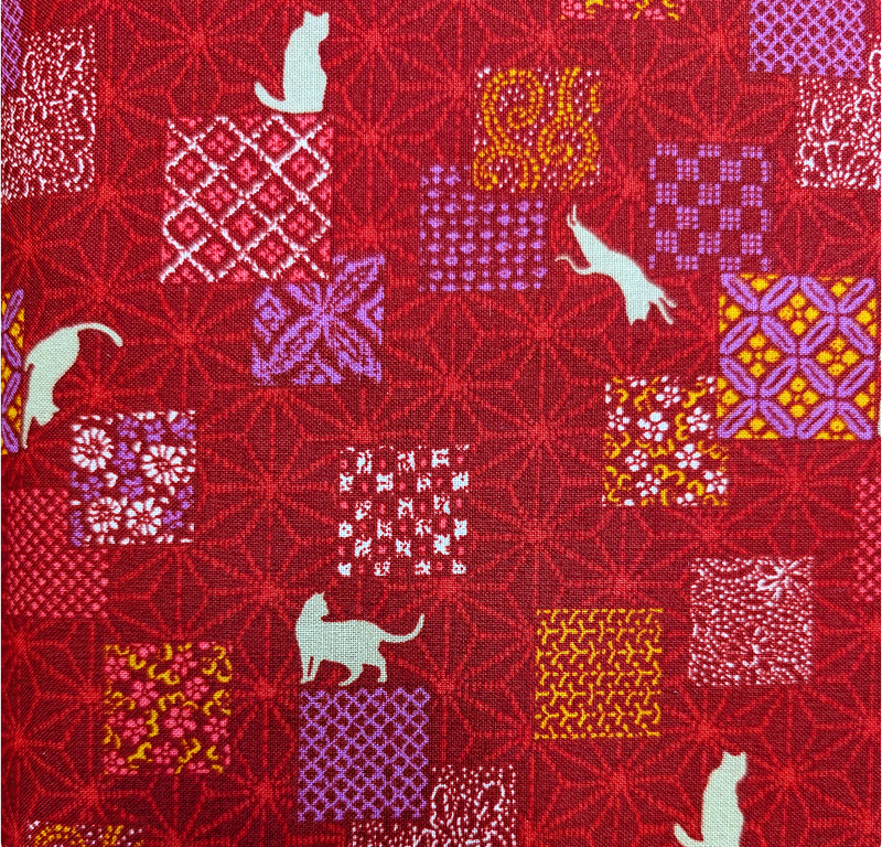 Japanese Imported Quilt Fabric - Hokkoh Patchwork Cats in Red - 1500W-1B