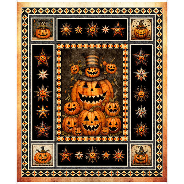 Jeepers Creepers Quilt Fabric - Pumpkin Panel in Orange - 2600 31007 O - SOLD AS A 36" PANEL