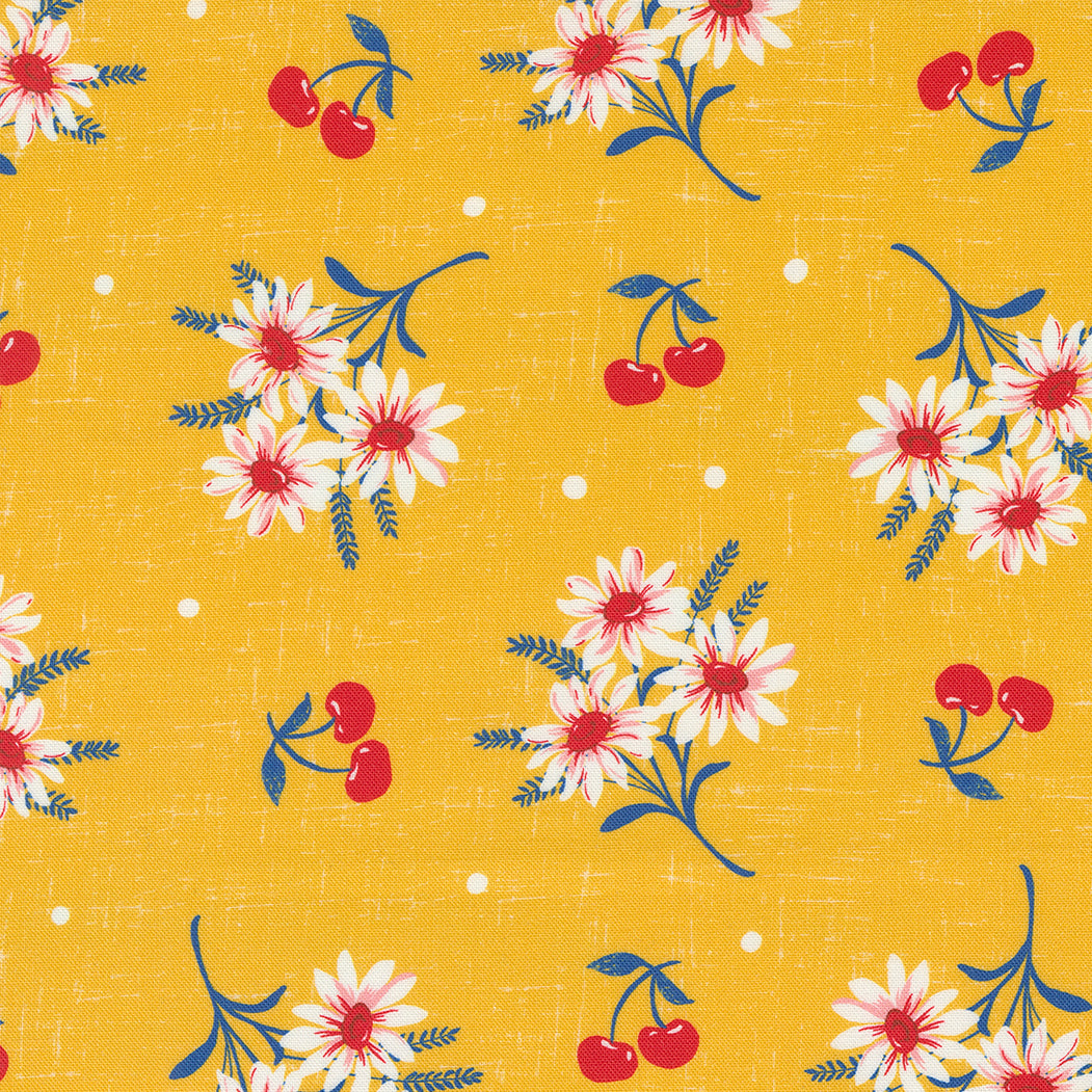 Julia Quilt Fabric - Cherries and Daisies in Lemon Zest Yellow - 11922 21