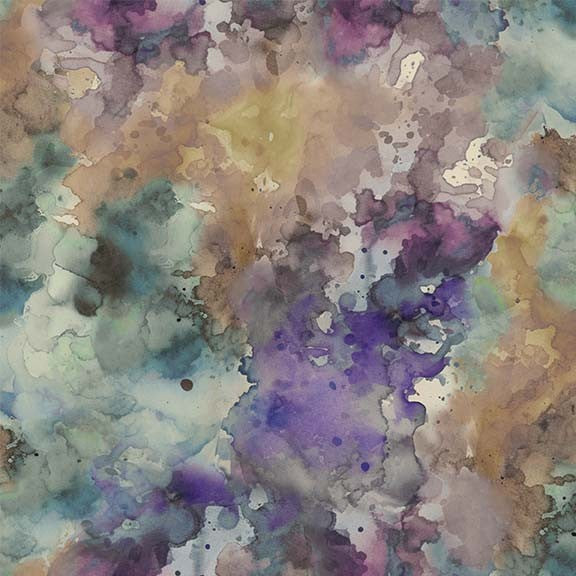 Junk Journal Quilt Fabric - Abstract Watercolor in Crocus Purple/Green/Brown - DDC12298-CROC-D