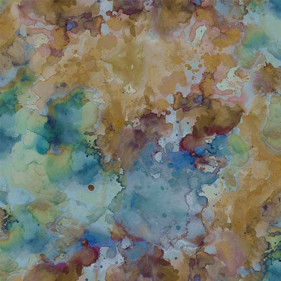 Junk Journal Quilt Fabric - Abstract Watercolor in Peacock Blue/Green/Brown - DDC12298-PECO-D