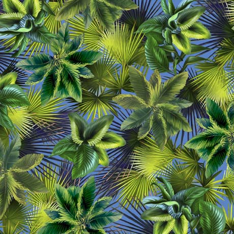 Jurassic Journey Quilt Fabric - Palm Leaves in Blue/Green - 1649 29769 B