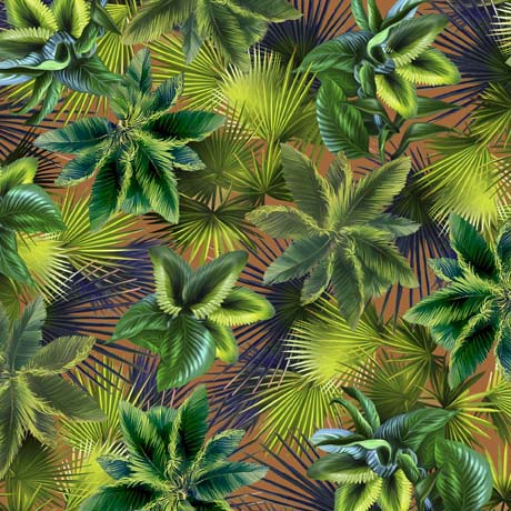 Jurassic Journey Quilt Fabric - Palm Leaves in Brown/Green - 1649 29769 A