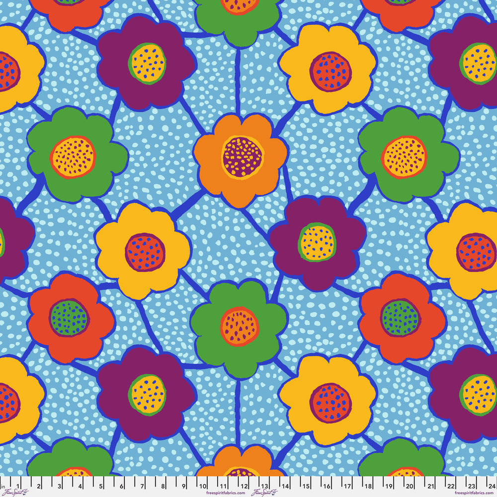 Kaffe Fassett Collective August 2025 Quilt Fabric - Floral Connections in Jolly Light Blue/Multi - PWBM099.JOLLY