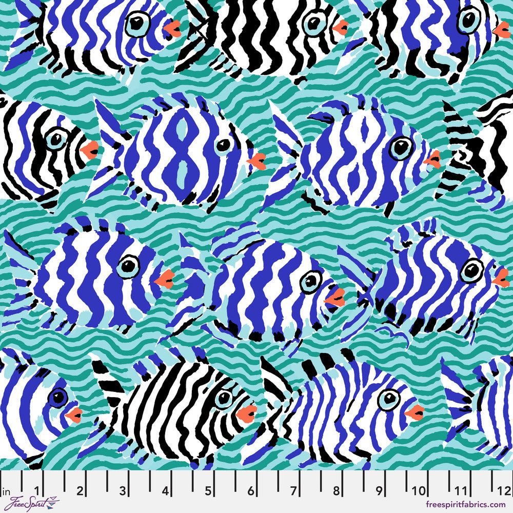 Kaffe Fassett Collective August 2025 Quilt Fabric - Minnows in Aqua - PWBM100.AQUA