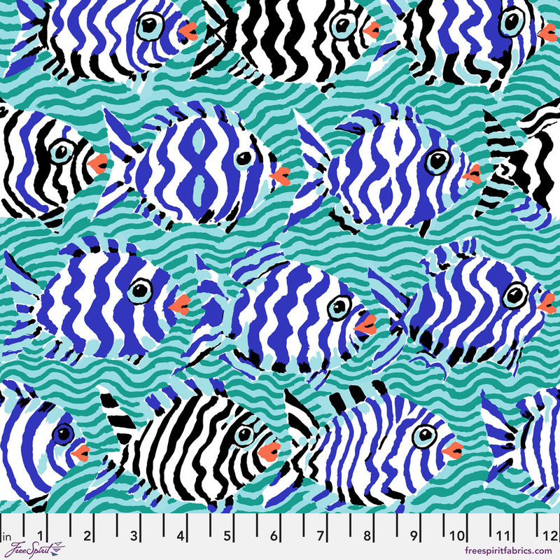 Kaffe Fassett Collective August 2025 Quilt Fabric - Minnows in Aqua - PWBM100.AQUA