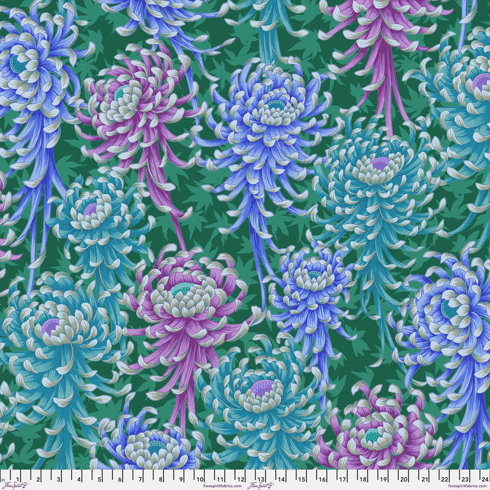 Kaffe Fassett Collective August 2025 Quilt Fabric - Spider Mums in Cool - PWPJ135.COOL