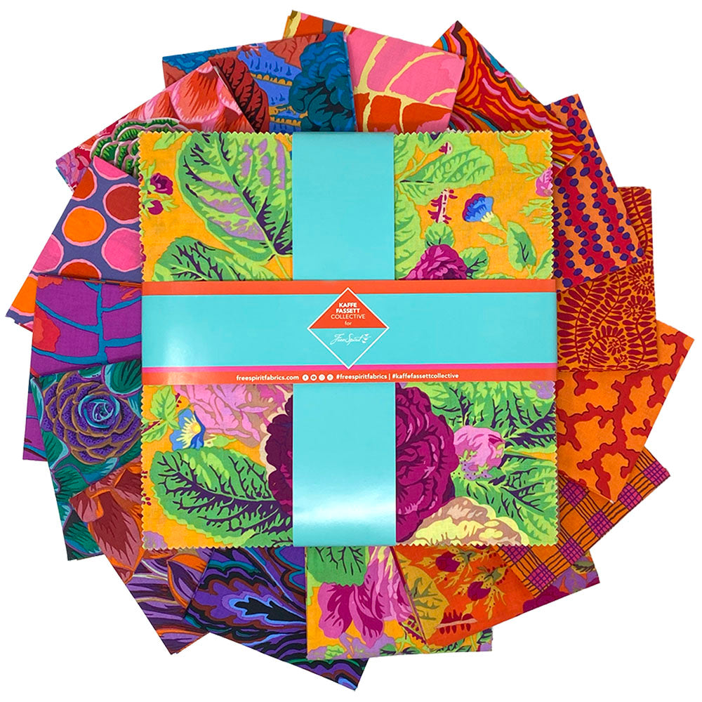 Kaffe Fassett Collective February 2025 Quilt Fabric - 10" Charm Pack (42 pieces) in Warm (Reds/Purples/Oranges) - FB610GP.WARMFEB
