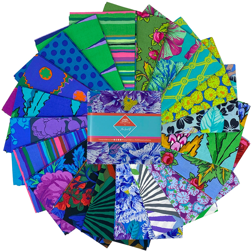 Kaffe Fassett Collective February 2026 Quilt Fabric - 5" Charm Pack in Cool - set of 42 5" squares - FB6CPGP.FEB26COOL
