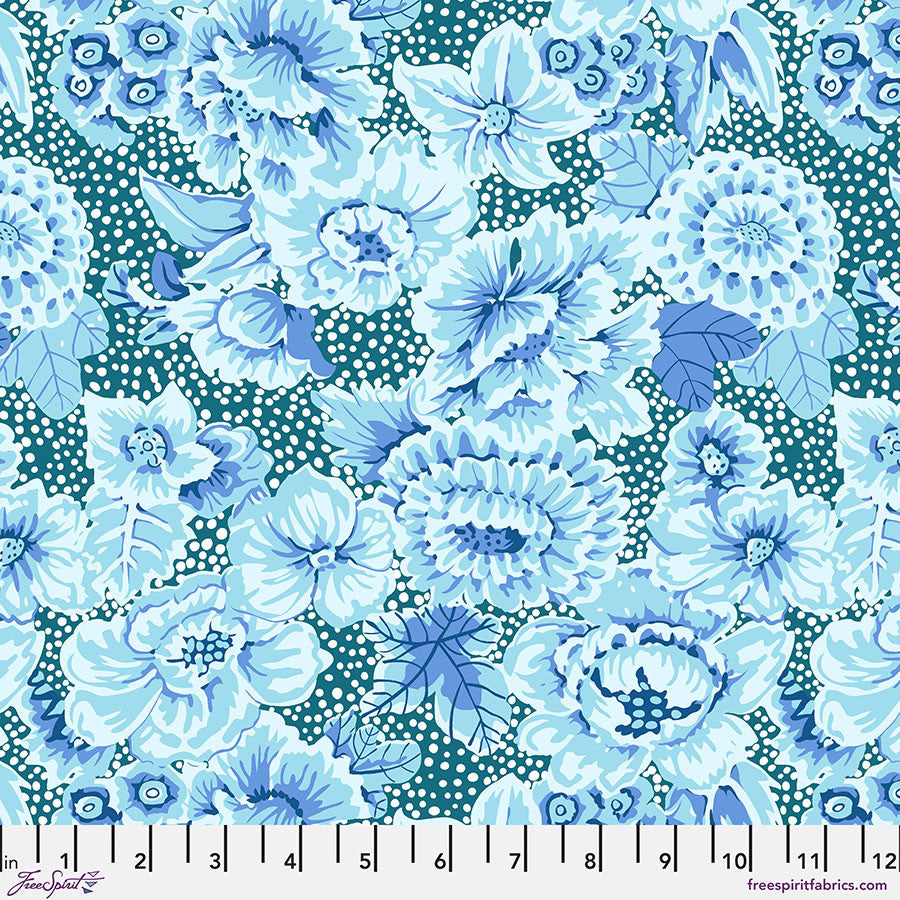 Kaffe Fassett From the Archives Quilt Fabric - Floral with Dots in Blue - PWGP002.BLUE
