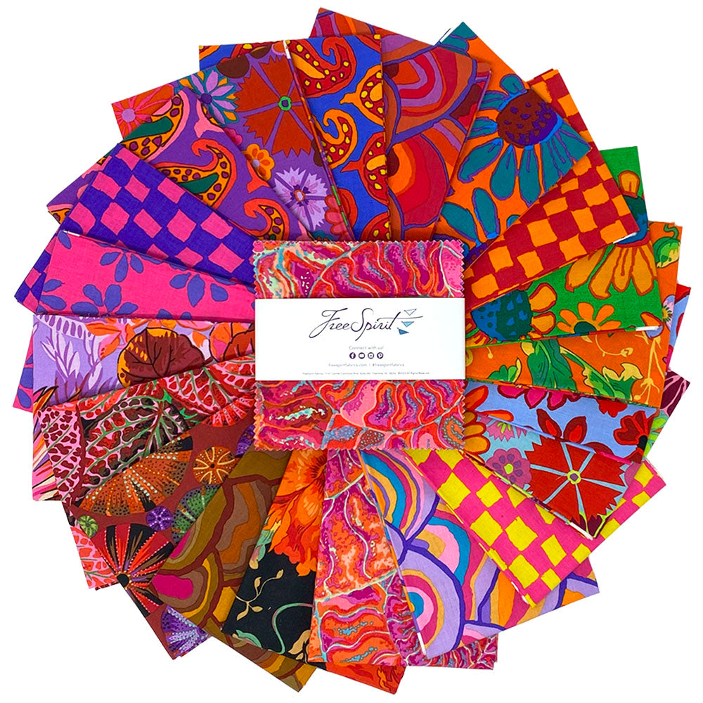 Kaffe Fassett Collective August 2024 Quilt Fabric - 5" Charm Pack in Hot (Reds/Pinks) - FB6CPGP.AUG24HOT - set of 42 5" Squares