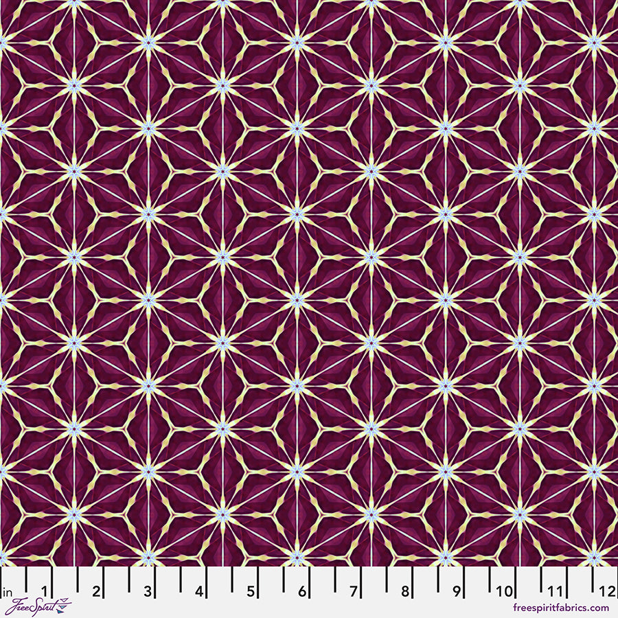 Kaleidoscope Quilt Fabric - Amaryllis in Claret Purple - PWWR056.CLARET