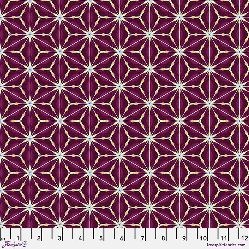 Kaleidoscope Quilt Fabric - Amaryllis in Claret Purple - PWWR056.CLARET
