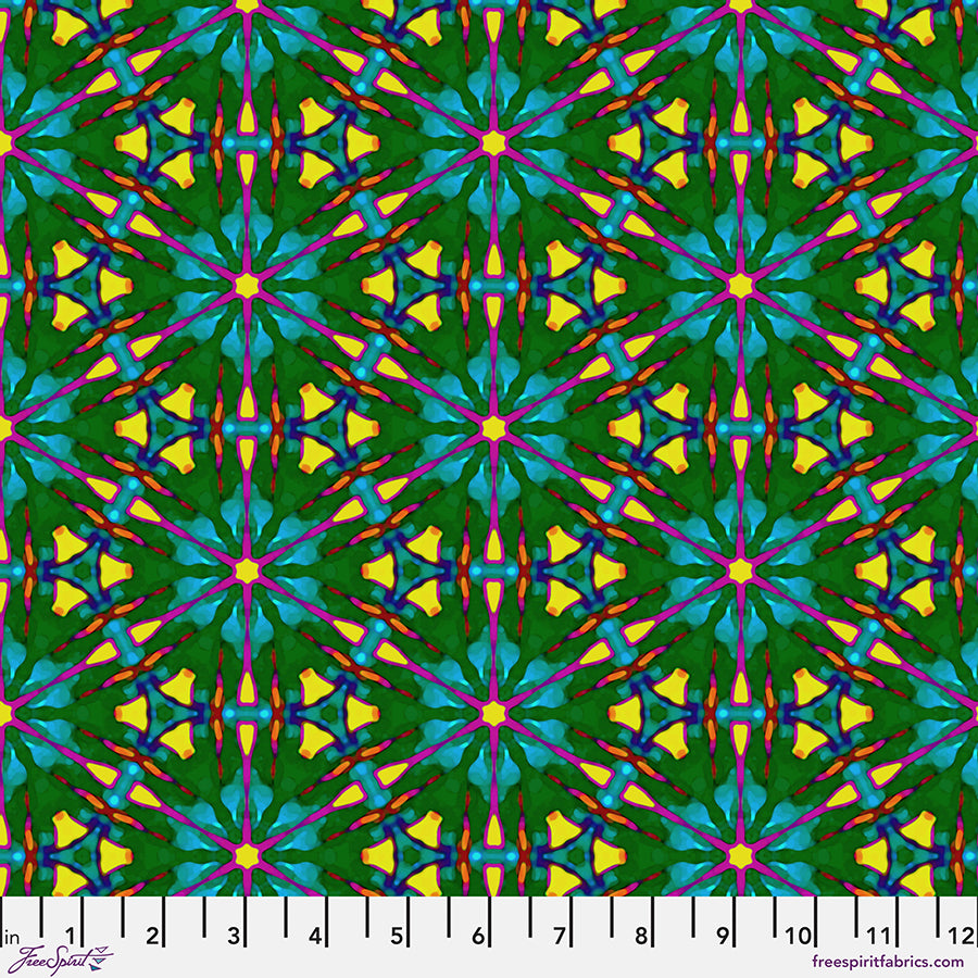 Kaleidoscope Quilt Fabric - Carnival in Psychedelic Green/Multi - PWWR063.PSYCHADELIC