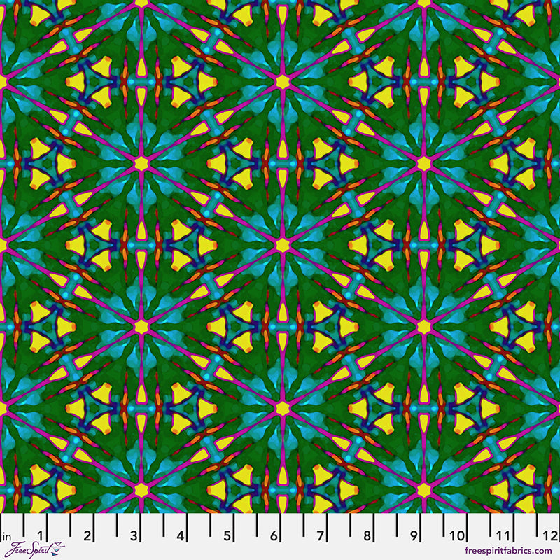 Kaleidoscope Quilt Fabric - Carnival in Psychedelic Green/Multi - PWWR063.PSYCHADELIC
