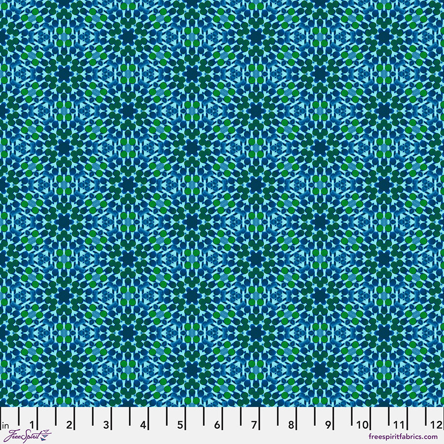 Kaleidoscope Quilt Fabric - Magnetic in Viridian Blue - PWWR059.VIRIDIAN