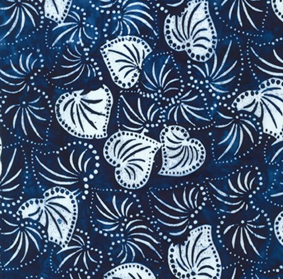 Kasuri Batik Quilt Fabric - Large Leaves in Navy - AMD-20831-9 NAVY