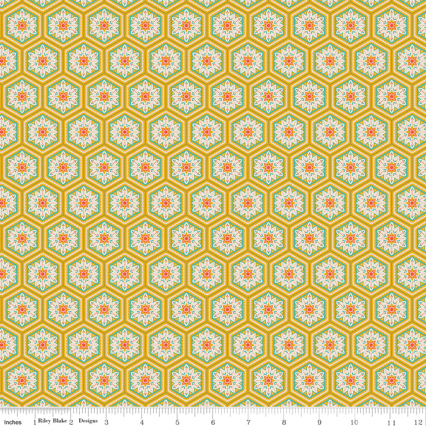 Kipling Gardens Quilt Fabric - Everly in Curry Gold - C17884-CURRY