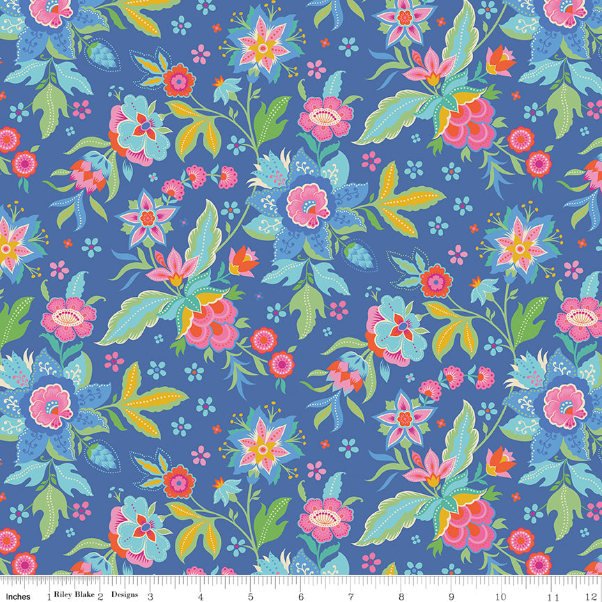 Kipling Gardens Quilt Fabric - Main Floral in Blueberry - C17880-BLUEBERRY